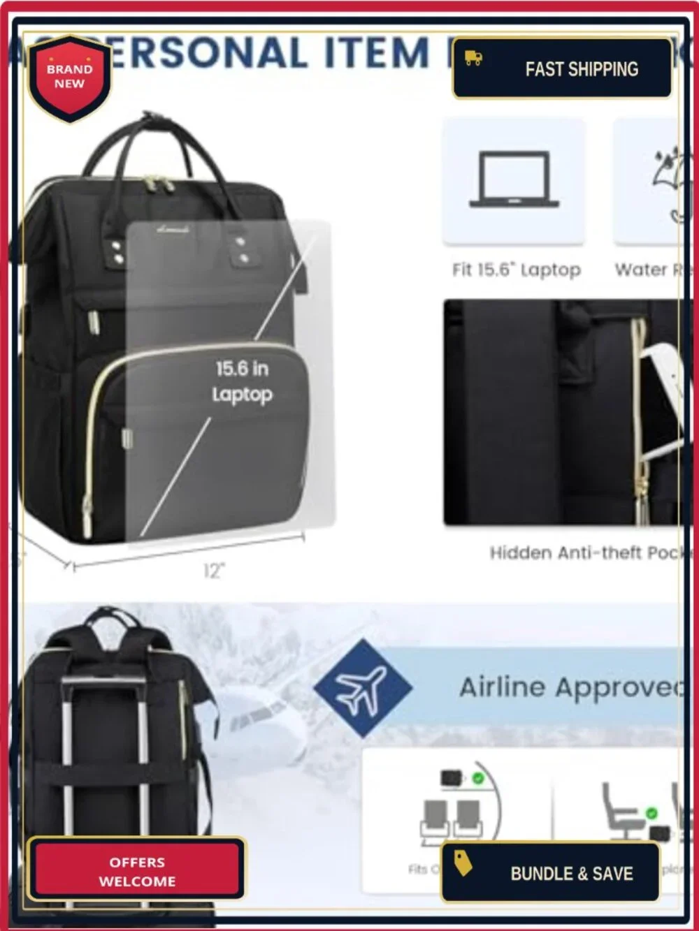 LOVEVOOK Laptop Backpack Women 15.6 Inch Daypack with USB Charging Port
